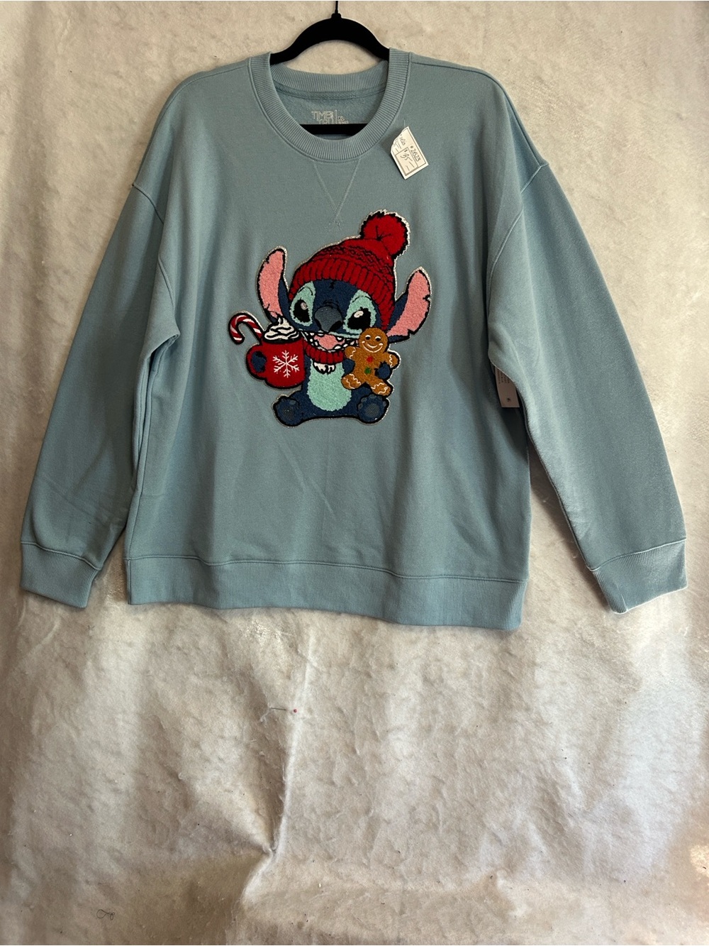 Time And Tru Stitch Holiday Christmas Sweatshirt XL Blue Long Sleeve Pullover
